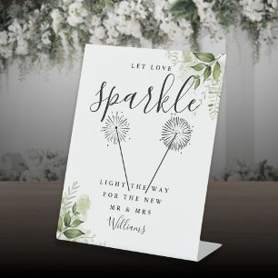 Signe De Table Mariage Floral Végétal Étincelant d'Amour