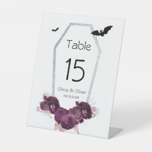 Signe De Table Mariage gothique de chauves-souris violet et argen