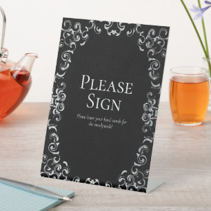 Signe De Table Mariage gothique noir argenté