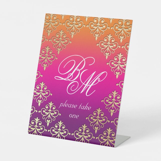 Signe De Table Mariage indien rose violet orange  (Recto)