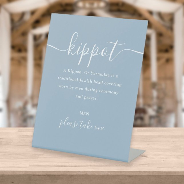 Signe De Table Mariage juif bleu Dusty Kippot Script Yarmulke (Créateur téléchargé)