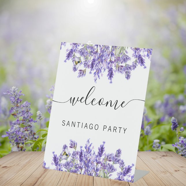 Signe De Table Mariage lavender nom script bienvenue (Créateur téléchargé)