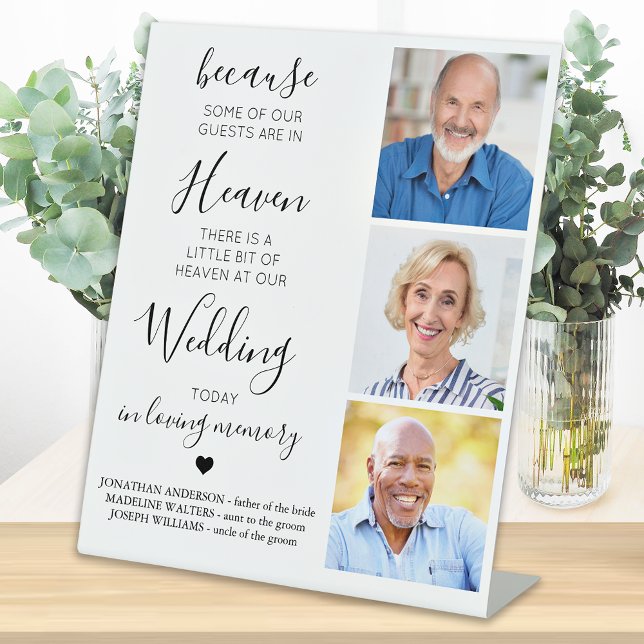 Signe De Table Mariage Memorial Custom 3 Photo Heaven Poem (Créateur téléchargé)