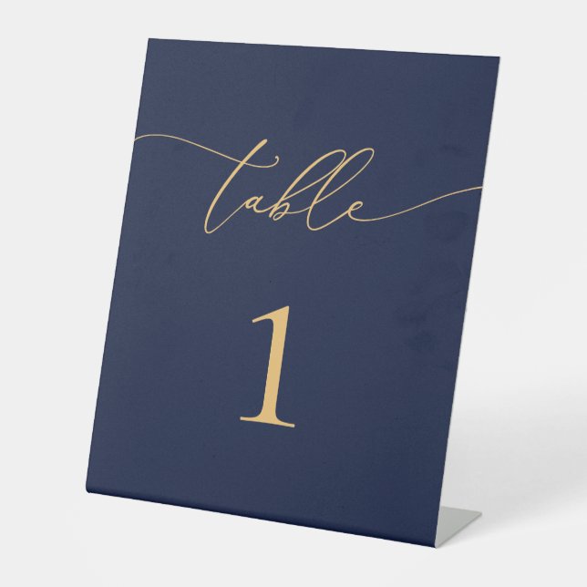 Signe De Table Mariage minimaliste bleu et or de la Marine Numéro (Recto)