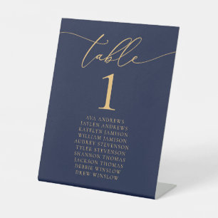 Signe De Table Mariage minimaliste bleu et or Marine Numéro de ta