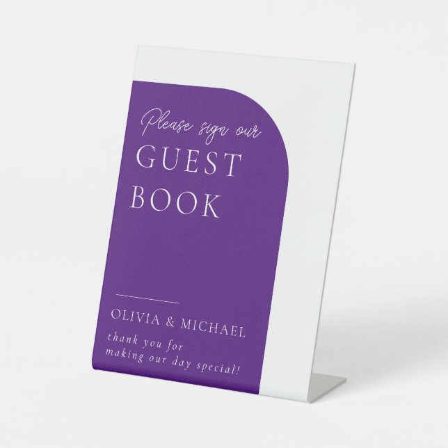 Signe De Table Mariage minimum violet Guest Book (Recto)
