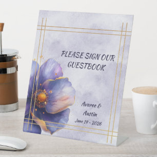 Signe De Table Mariage Moderne Minimaliste Or et Violet 