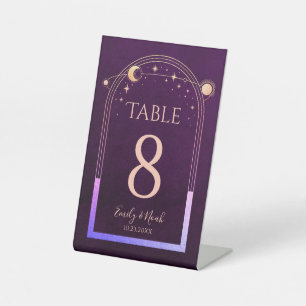 Signe De Table Mariage mystique arc-en-ciel Plum profond Sun Moon