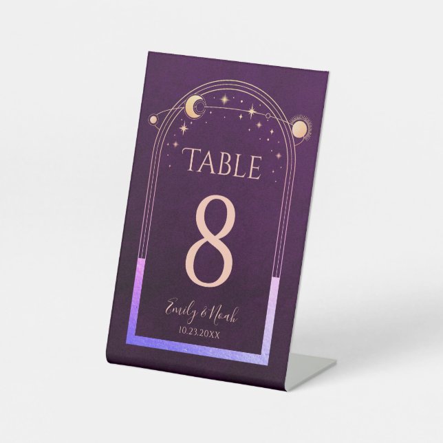 Signe De Table Mariage mystique arc-en-ciel Plum profond Sun Moon (Recto)