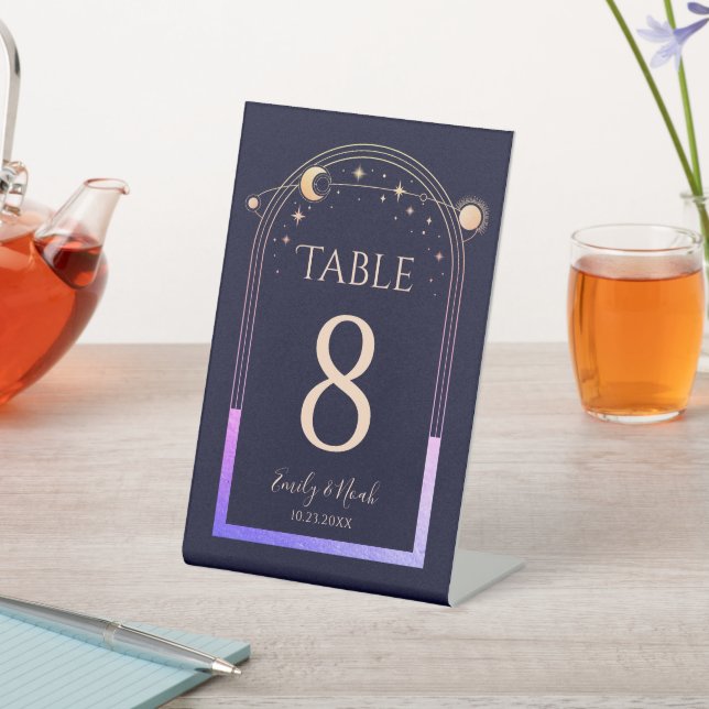 Signe De Table Mariage mystique Rainbow Navy Blue Sun Moon Stars (In SItu)