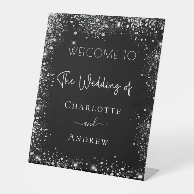 Signe De Table Mariage noir argent parties scintillant bienvenue (Recto)