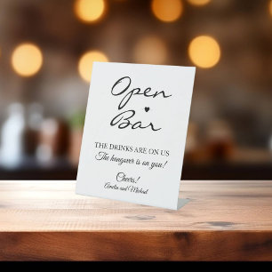 Signe De Table Mariage Open Bar du script de signature blanche