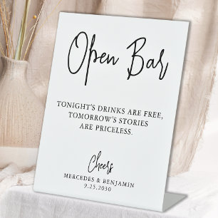 Signe De Table Mariage Open Bar Moderne Calligraphie Personnalisé