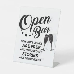 Signe De Table Mariage Open Bar Tonight's Drinks are Free Sign