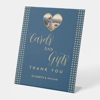 Signe De Table Mariage personnalisé Gold & Blue pois