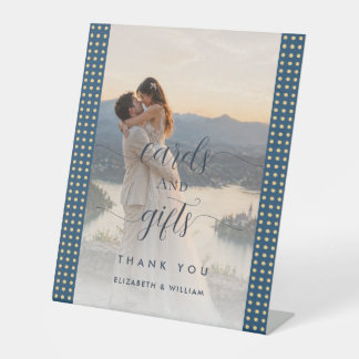 Signe De Table Mariage personnalisé Gold & Blue pois