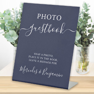 Signe De Table Mariage Photo Invité Moderne Calligraphie Marine B