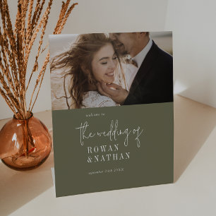 Signe De Table Mariage photo moderne chic Olive Green Bienvenue