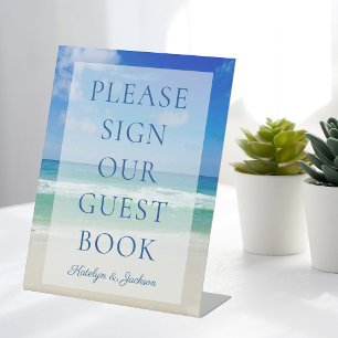 Signe De Table Mariage Plage S'Il Vous Plaît Signer Notre Livre D