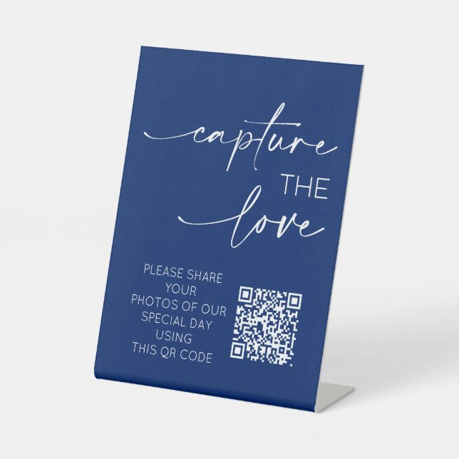 Signe De Table Mariage QR Code Photo App Télécharger Royal Blue (Recto)