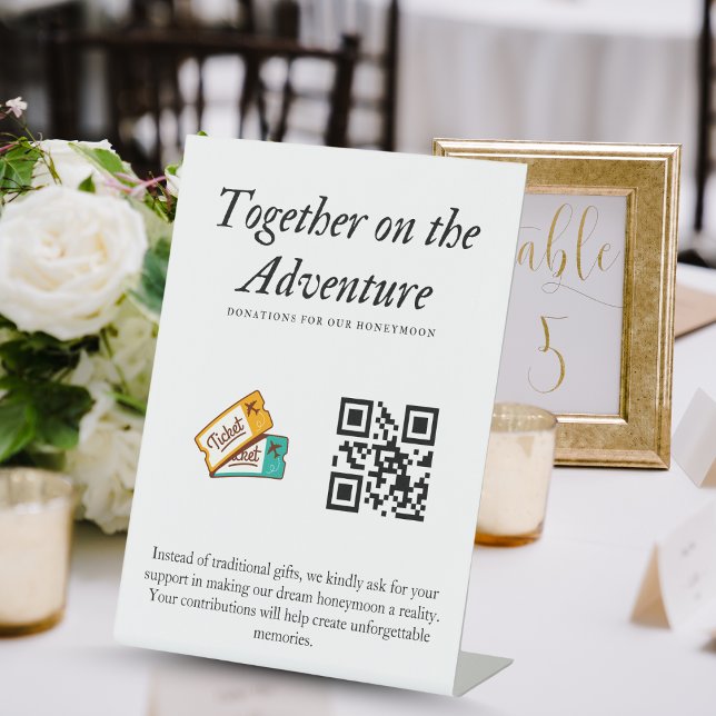 Signe De Table Mariage Registre Honeymoon Fund Qr Code Cadeau (Wedding Registry Honeymoon Fund Qr Code Gift Pedestal Sign)