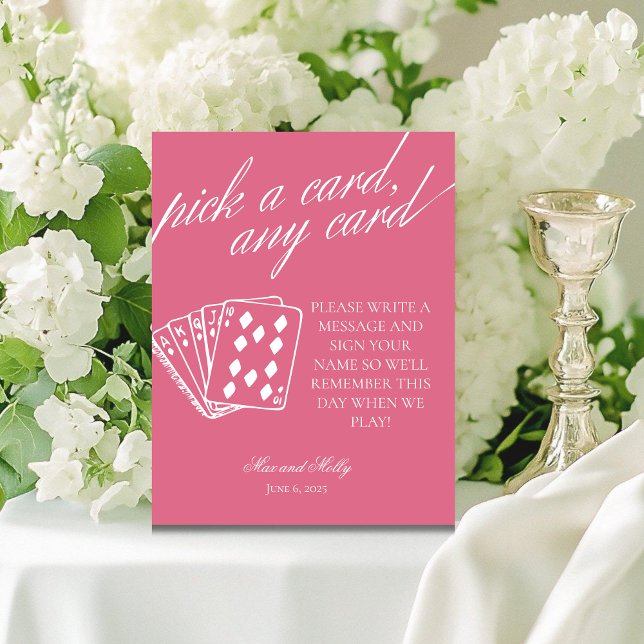 Signe De Table Mariage rose moderne Jouer des cartes Signal de pi (Add a fun touch to your wedding or event with this modern serif playing cards guest book sign.)