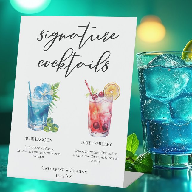 Signe De Table Mariage Rouge Bleu Signature Cocktails Menu (Créateur téléchargé)