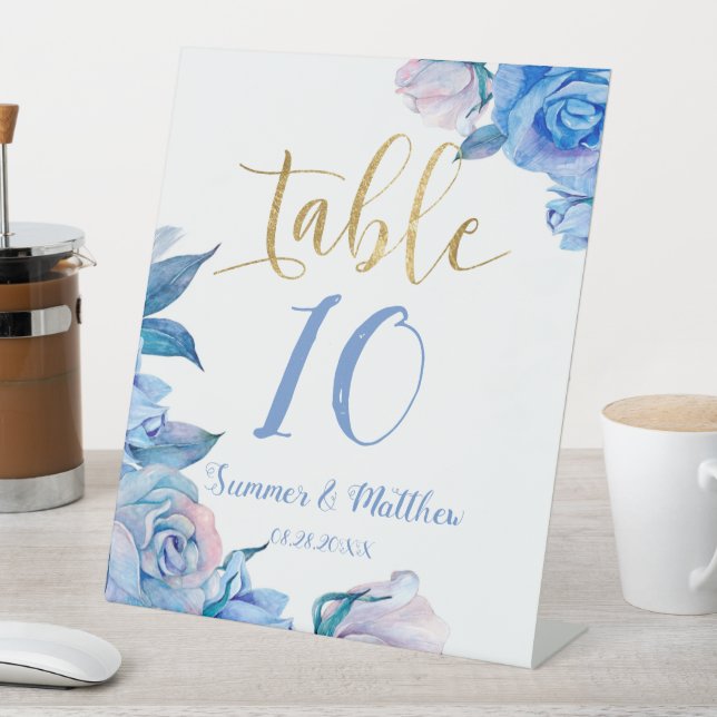 Signe De Table Mariage Rustique Dusty Blue Gold Rose Numéro de ta (In SItu)
