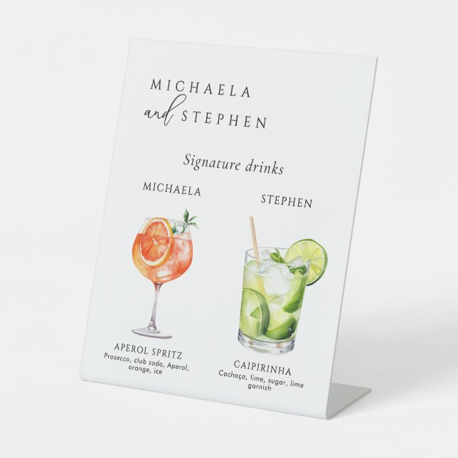 Signe De Table Mariage Signature Boissons 50+ Aquarelle Cocktails (Recto)
