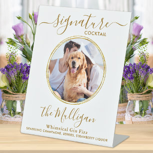 Signe De Table Mariage Signature Cocktail Gold Custom Photo pour