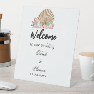 Signe De Table Mariage sur la plage de corail et de coquillages