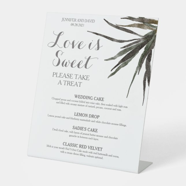 Signe De Table Mariage Tropical Dessert Menu Piédestal Signal (Recto)