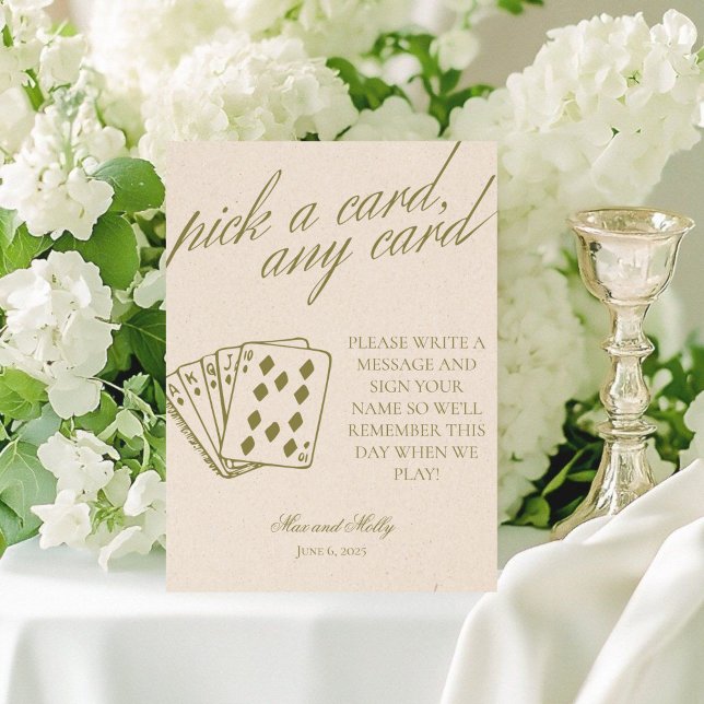 Signe De Table Mariage vert moderne Jouer des cartes Signal de pi (Add a fun touch to your wedding or event with this modern serif playing cards guest book sign!)