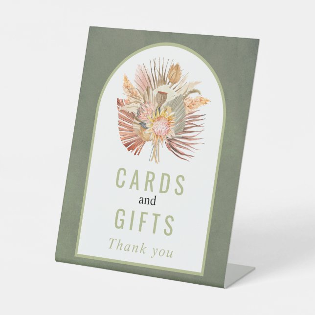 Signe De Table Mariage vert sauge à palme séchée et herbe de pamp (Recto)