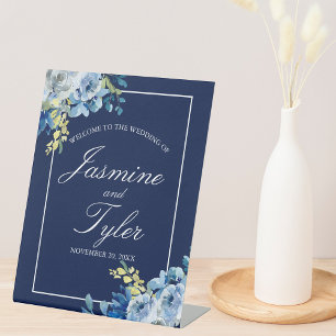 Signe De Table Marine Bleu Blanc Floral Élégant Mariage de bienve