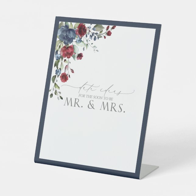 Signe De Table Marine Bleu Bourgogne Aquarelle Floral Date Idées (Recto)