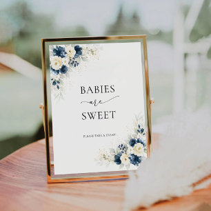 Signe De Table Marine Bleu et blanc Roses Les bébés sont doux sig