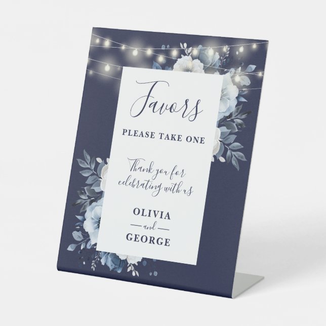 Signe De Table Marine Bleu String éclaire Floral Wedding Favors (Recto)