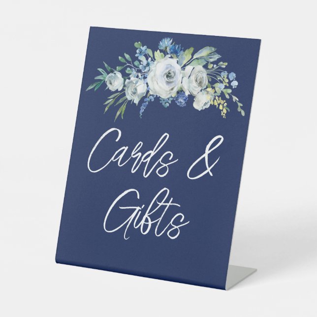 Signe De Table Marine Blue Floral - Carte de mariage d'hiver Tabl (Recto)