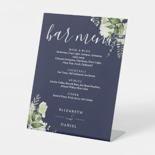 Signe De Table Marine Blue Floral Greenery Bar Mariage Menu