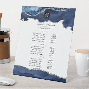 Signe De Table Marine et Argent Agate Precit Stone Corporate