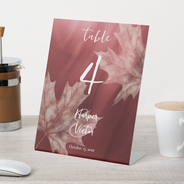 Signe De Table maroon feuille mariage de automne (In SItu)