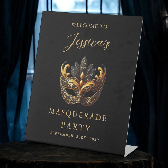 Signe De Table Masquerade Black Gold Bienvenue (Créateur téléchargé)