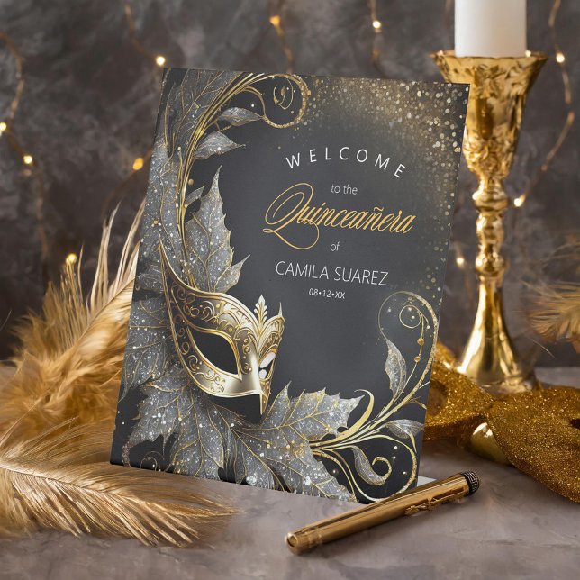 Signe De Table Masquerade Quinceañera Bienvenue Black Gold ID1031 (Créateur téléchargé)