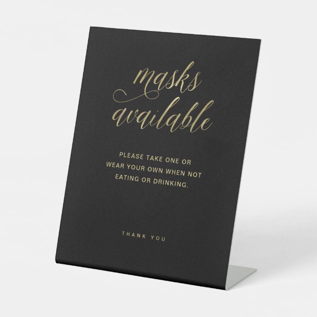 Signe De Table Masques| Mariage de typographie noir et or (Recto)