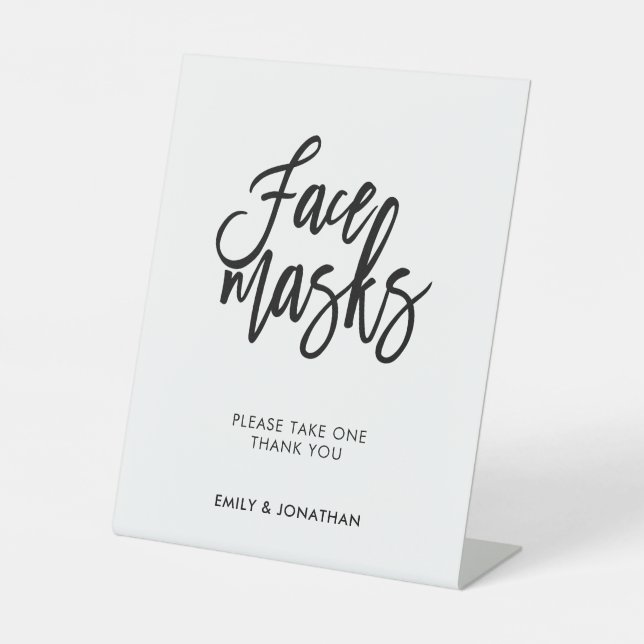 Signe De Table Masques Visage Mariage Script noir élégant (Recto)