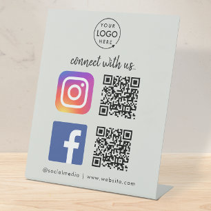 Signe De Table Médias sociaux QR code Instagram Facebook Gray