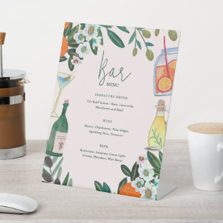Signe De Table Mediterranean Orange Botanical Wedding Bar Menu