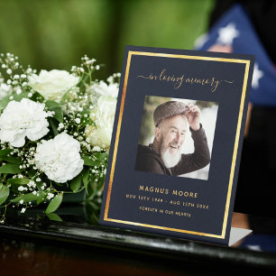 Signe De Table Mémorial de la photo en or bleu