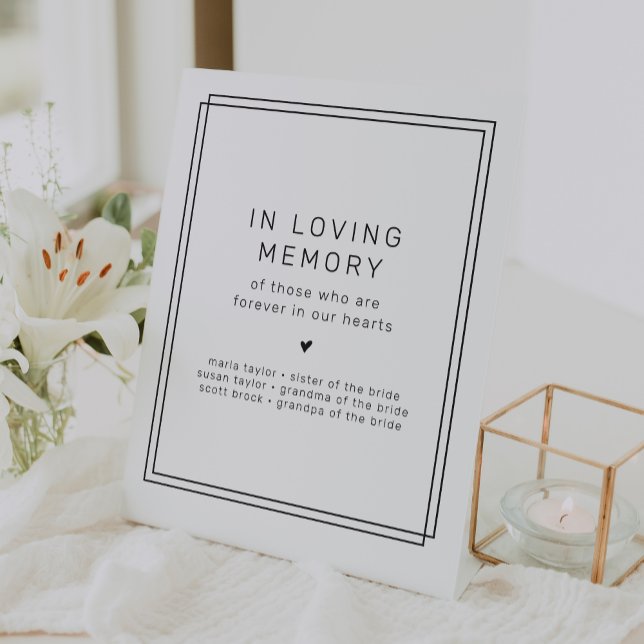 Signe De Table Mémorial du Mariage de mémoire amoureux (AVERY Modern In Loving Memory Wedding Memorial Pedestal Sign)